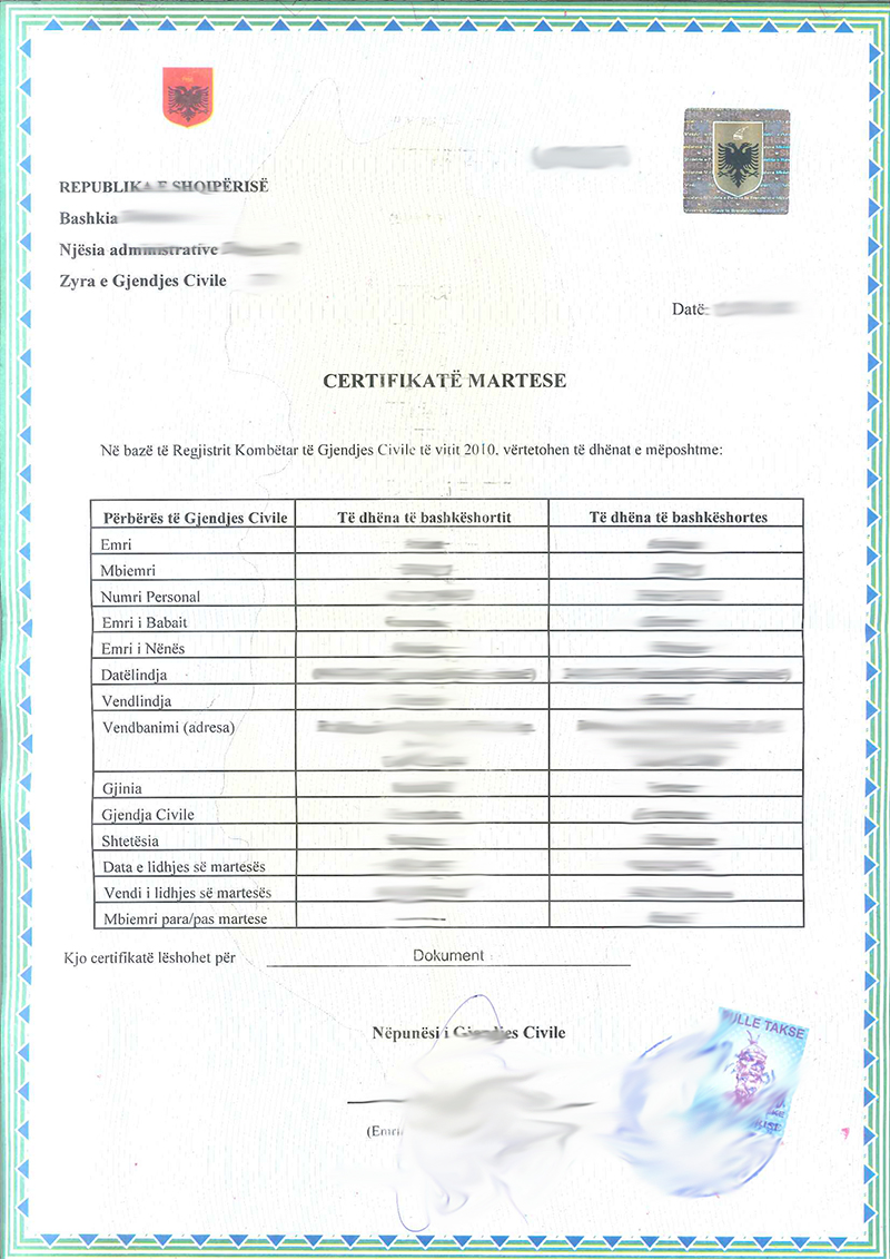 Illustrative example for the translation of: Marriage certificate
